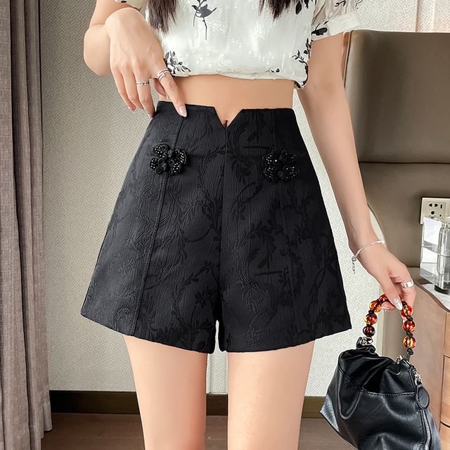 Plain Shorts Frog High Button Waist