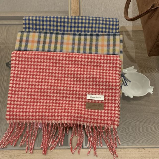 Applique Plaid Fringed Scarf Trim