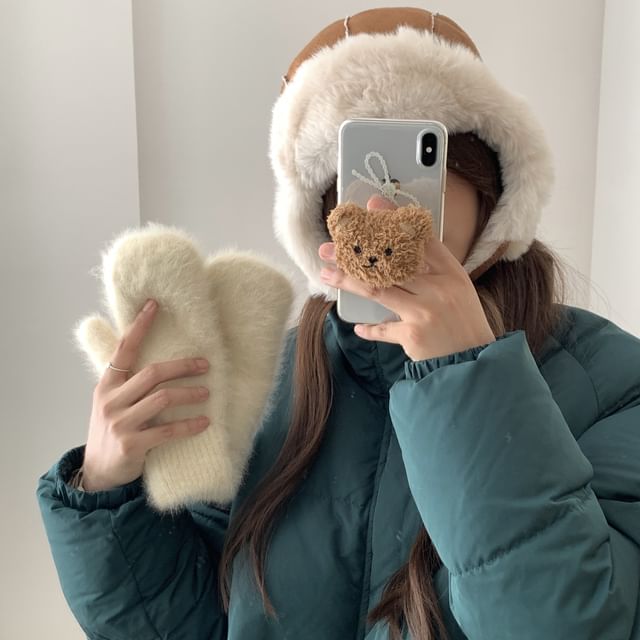 Applique Trapper Trim Fluffy Hat Plain