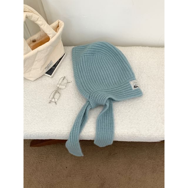 Balaclava Knit Applique Plain Ribbed Lace-Up