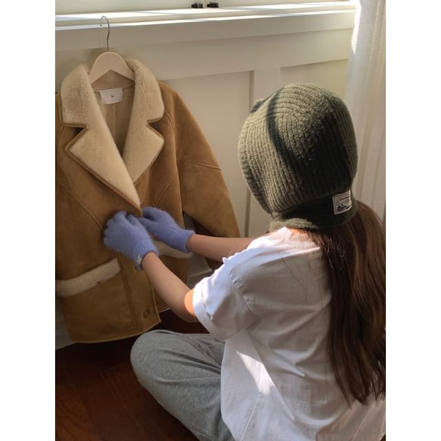 Balaclava Knit Applique Plain Ribbed Lace-Up