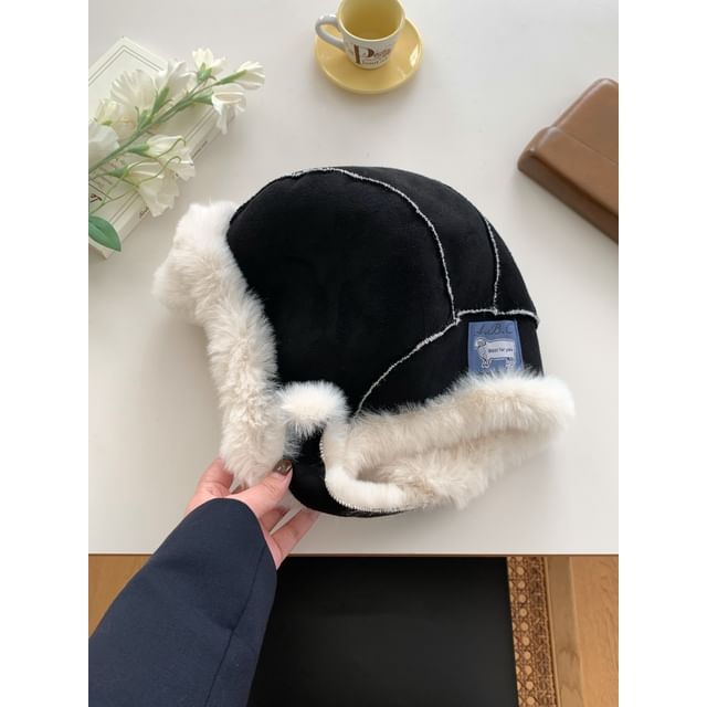 Applique Trapper Trim Fluffy Hat Plain