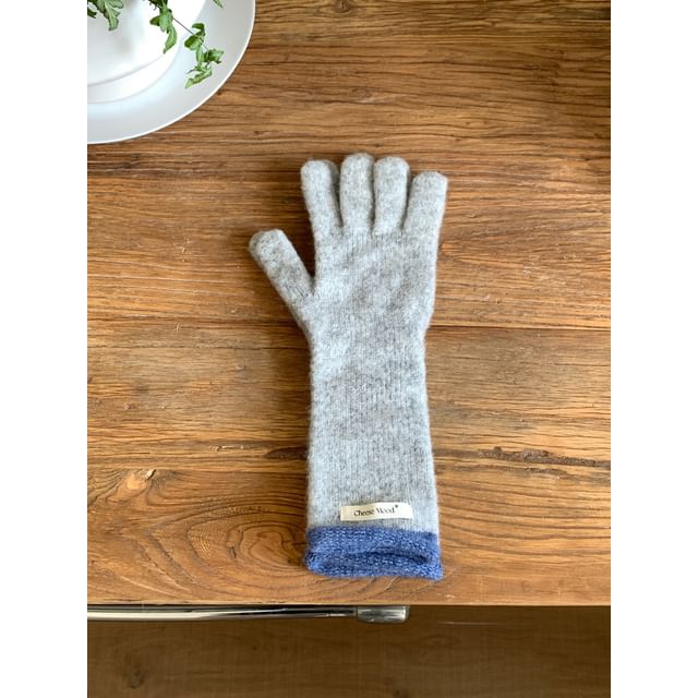 Knit Trim Gloves Contrast Applique