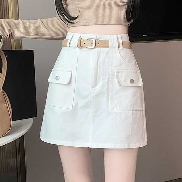 High A-Line Skirt Rise Plain Cargo Mini