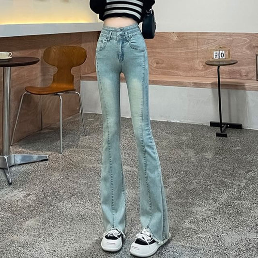 Designs) Bootcut (Various High Waist Jeans Washed Fringed