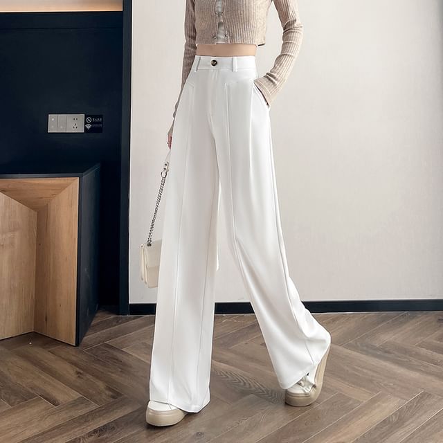 Dress Pants Wide High Leg Waist Plain