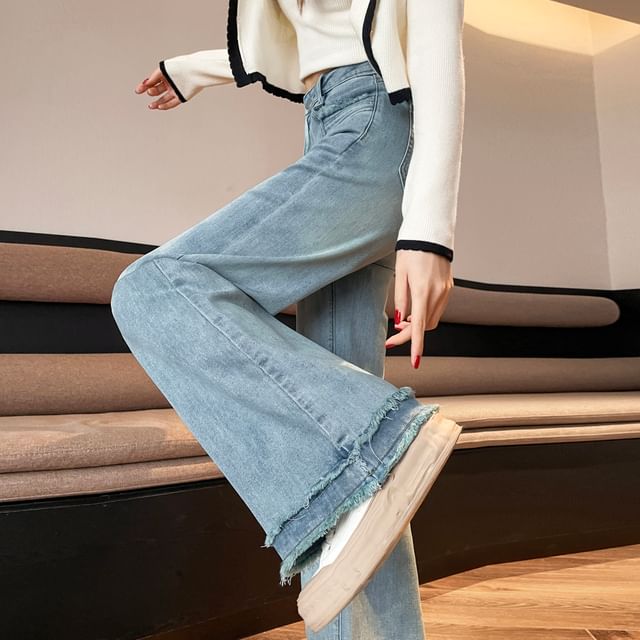High Bootcut Fringed Washed Waist Jeans Designs) (Various