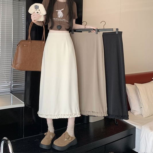 Rise Skirt Slit Ruffle A-Line Trim Plain High Midi