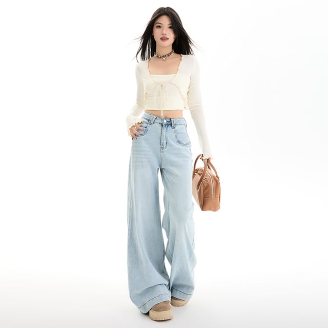 Leg High (Various Designs) Rise Washed Jeans Wide