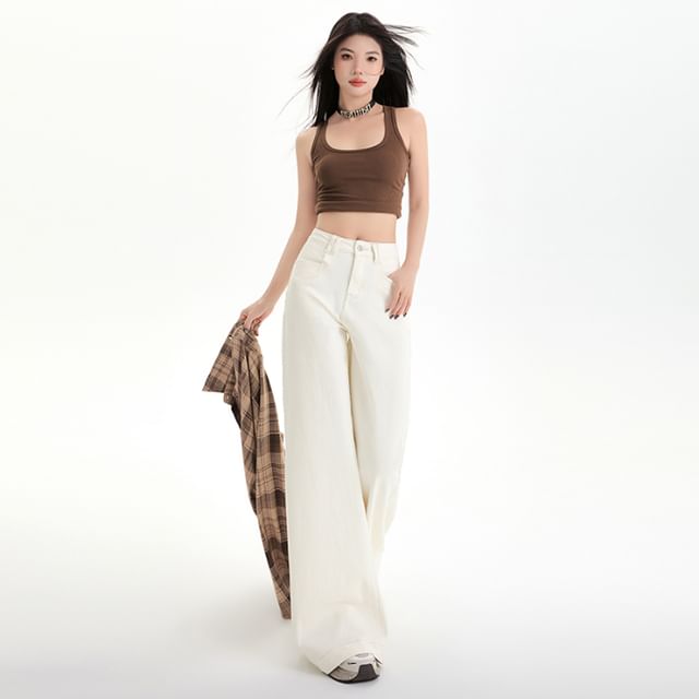 Leg High (Various Designs) Rise Washed Jeans Wide