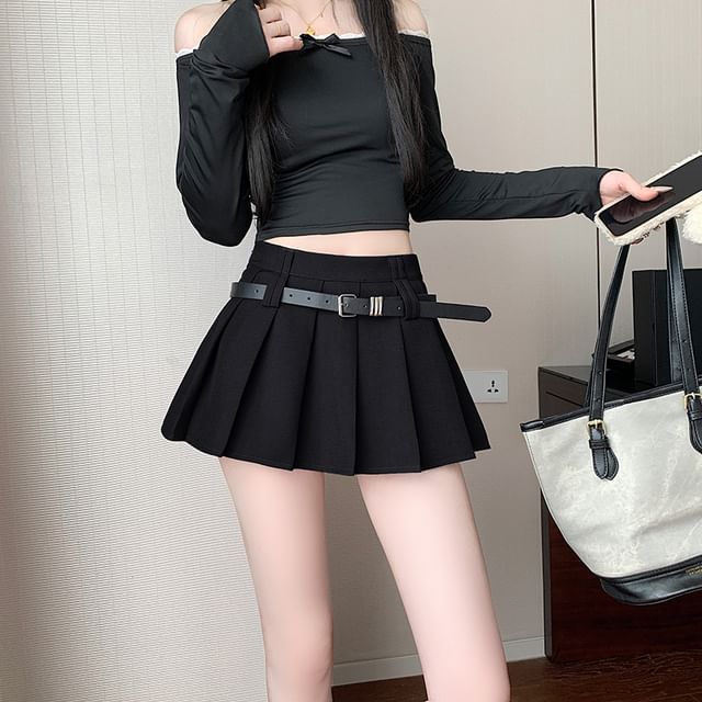 Mini High Pleated A-Line Plain Skirt Waist