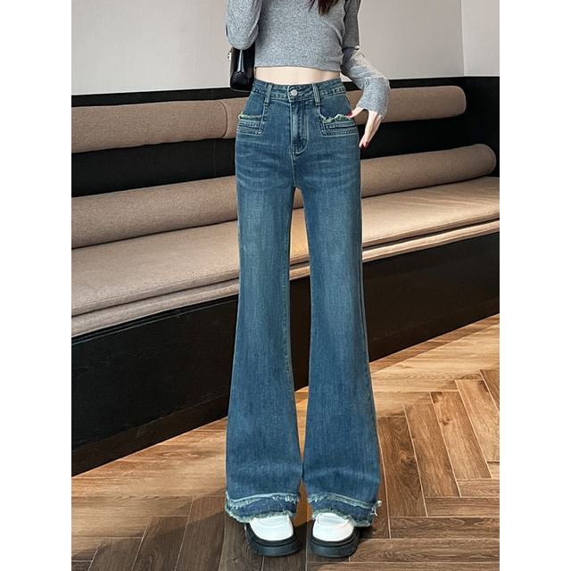 High Bootcut Fringed Washed Waist Jeans Designs) (Various