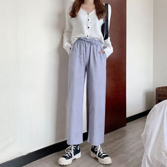 Plain Rise Cargo Pants Wide High Leg