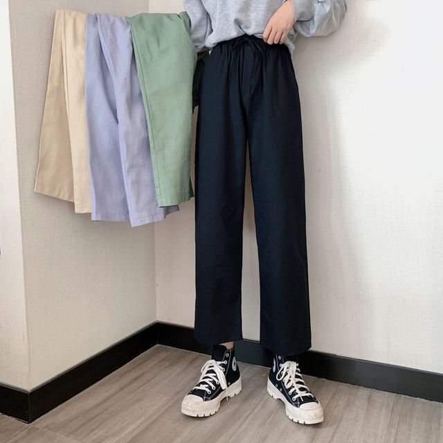 Plain Rise Cargo Pants Wide High Leg