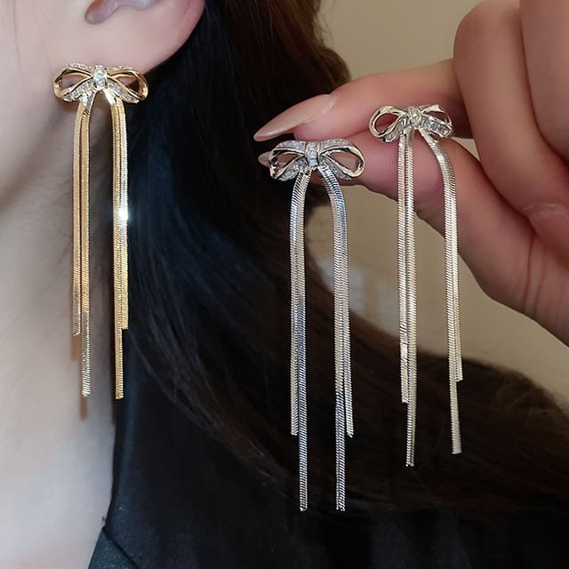 Bow CZ Drop Earring