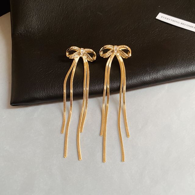Bow CZ Drop Earring