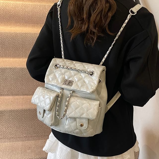 Strap Leather Faux Backpack Quilted Chain