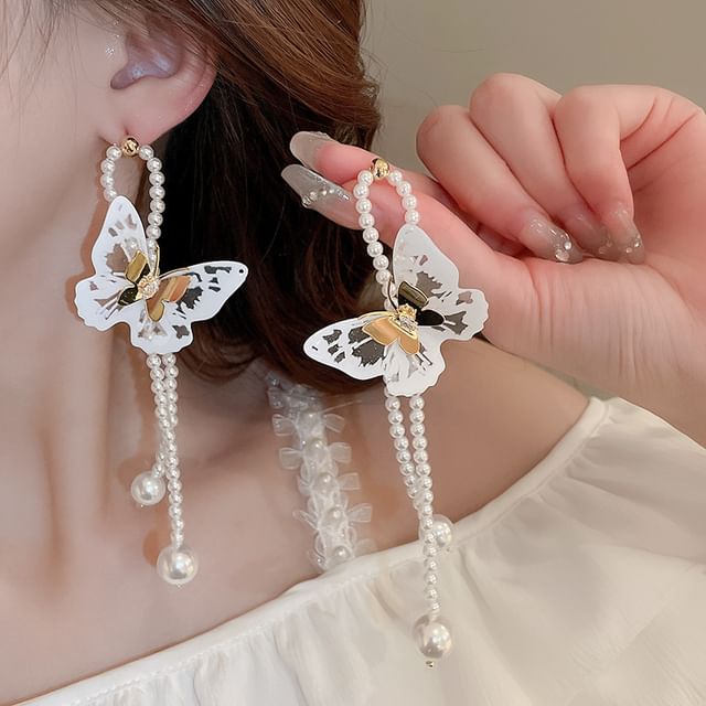 Drop Stud / Flower Pearl Ear Earring Faux