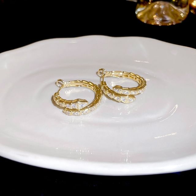 Hoop Faux / Heart Rhinestone Ear Earring Stud Pearl