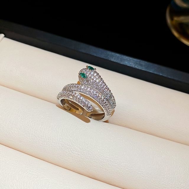 Rhinestone Snake Ring Open