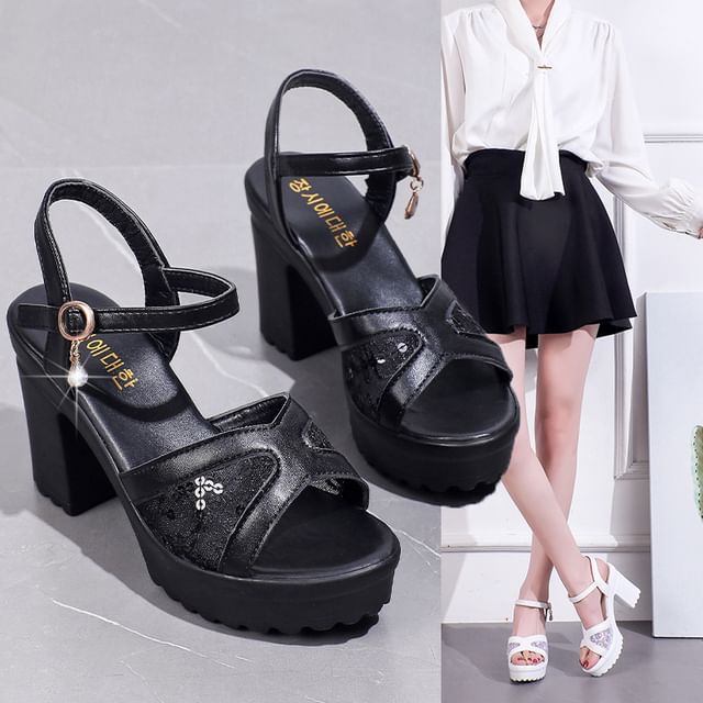 Sequined Chunky Platform Heel Sandals