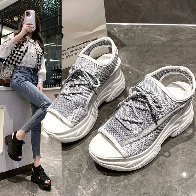 Peep-Toe Cutout Platform Sneakers