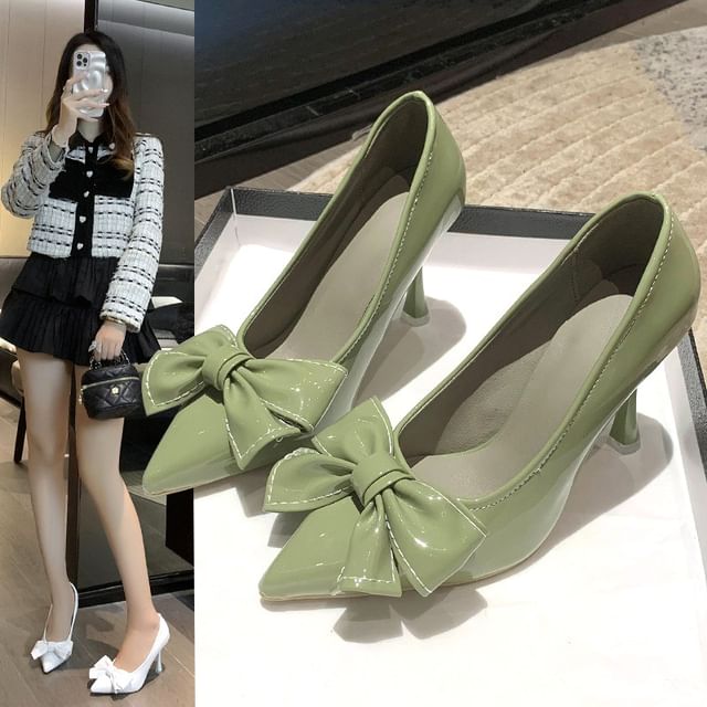 Pointy Pumps Bow Heel High