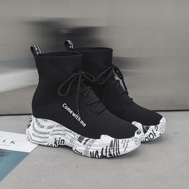 Boots Platform Lace-Up Printed Short