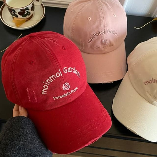 Cap Distressed Lettering Embroidered Baseball