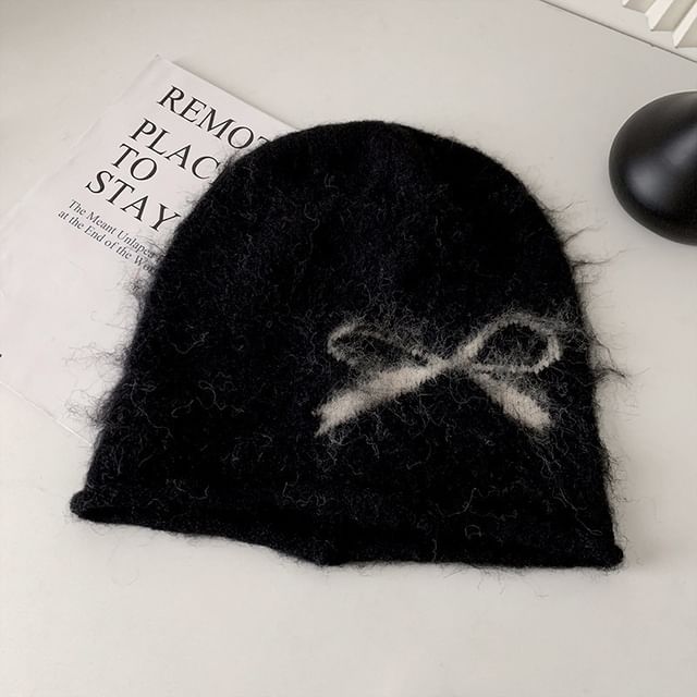 Bow Print Knit Beanie