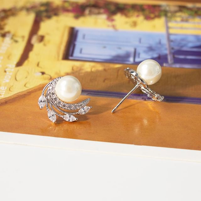 Pearl Earring Clip Faux On / Stud Rhinestone
