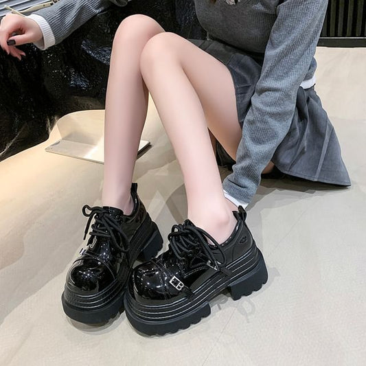 Lettering Oxfords Lace Buckled Up Platform