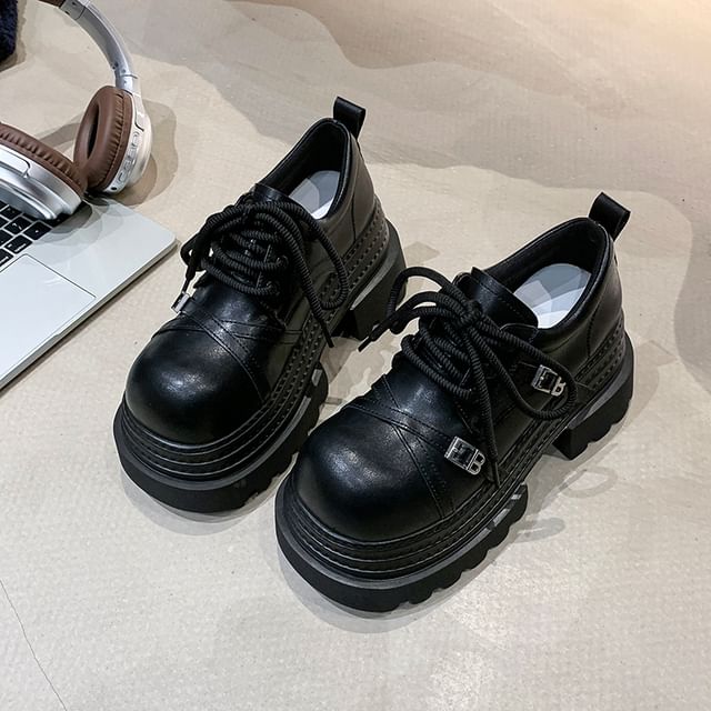 Lettering Oxfords Lace Buckled Up Platform