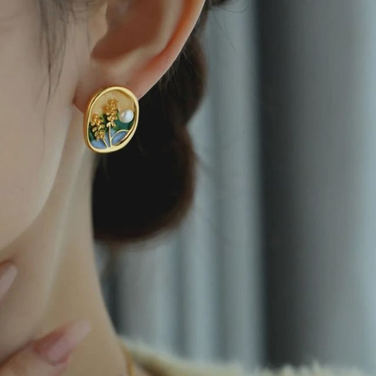 Enamel Stud Clip Earring Faux Pearl / On