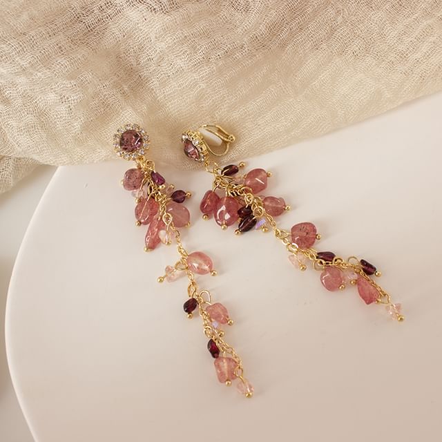 Beaded / Earring On Drop Rhinestone Clip