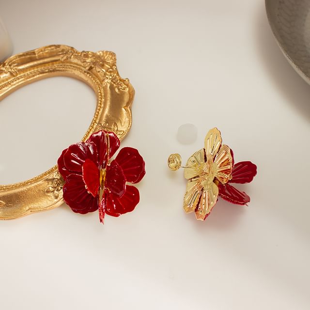 Clip On Enamel Earring Stud / Flower