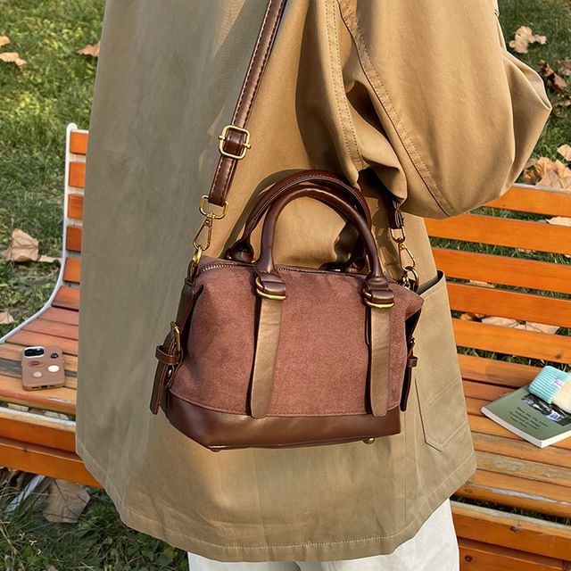 Handle Faux Bag Suede Crossbody Top Plain