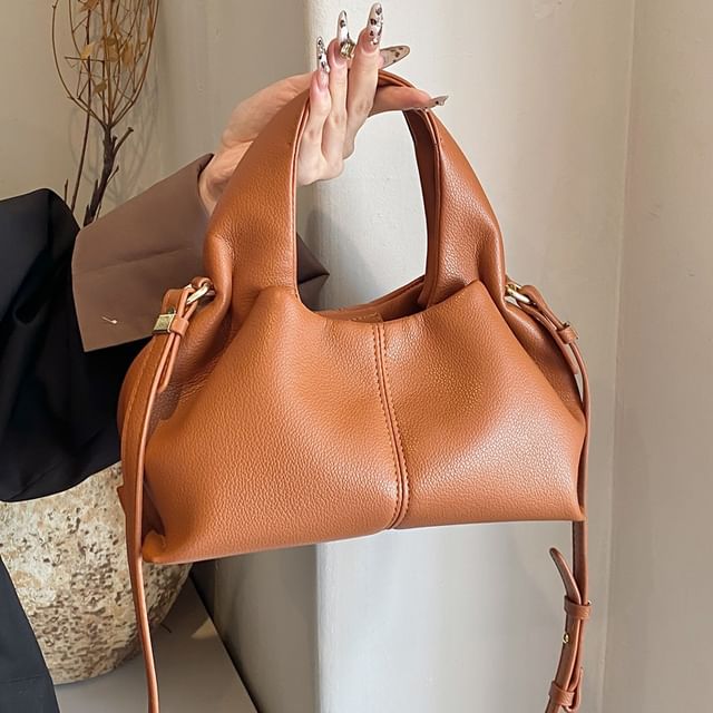 Plain Faux Leather Bag Handle Crossbody Top