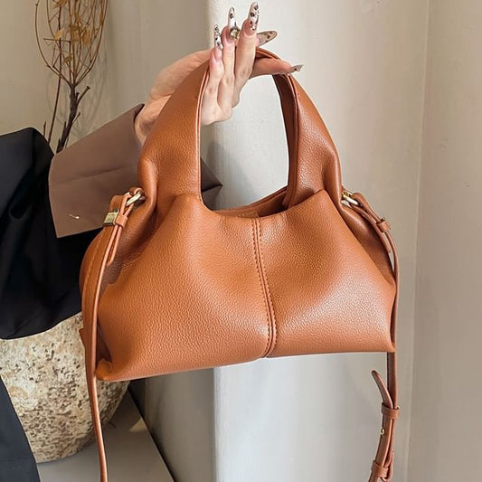 Plain Faux Leather Bag Handle Crossbody Top