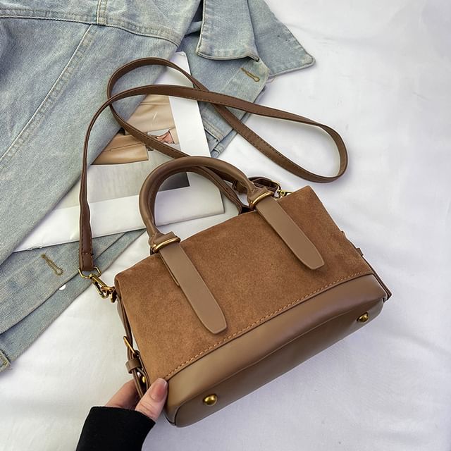Handle Faux Bag Suede Crossbody Top Plain