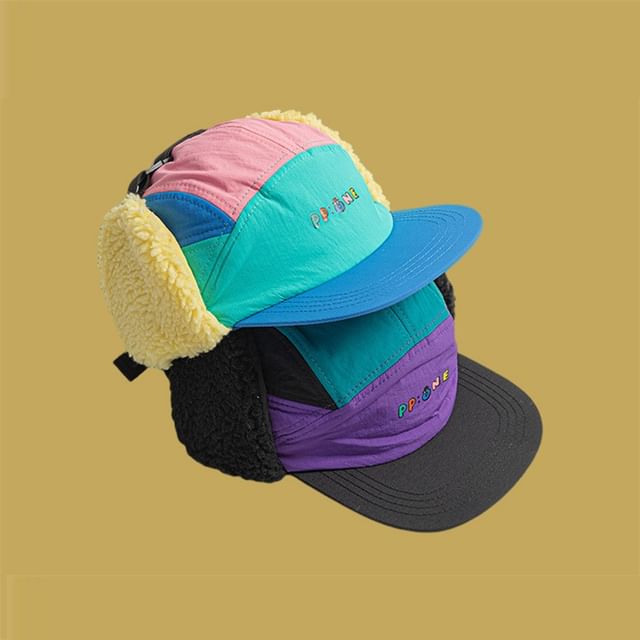 Cap Color Lettering Block Earflap