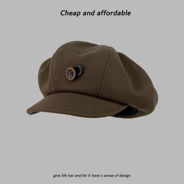 Plain Buttoned Newsboy Cap