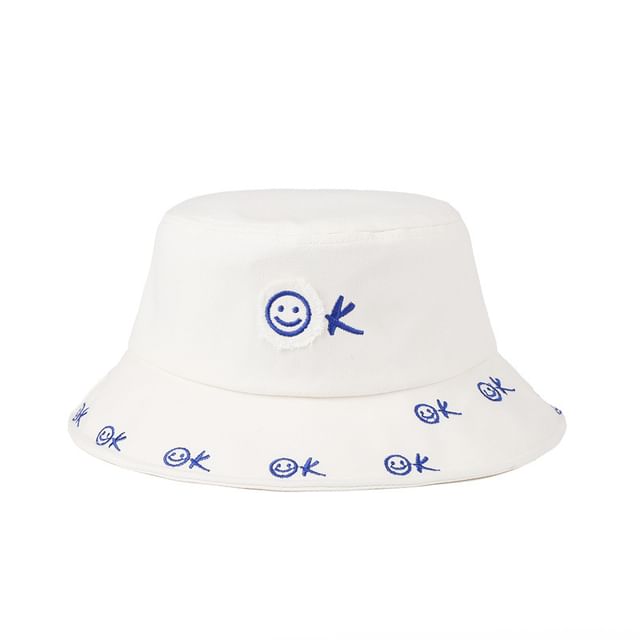 Hat Face Smiley Embroidered Bucket