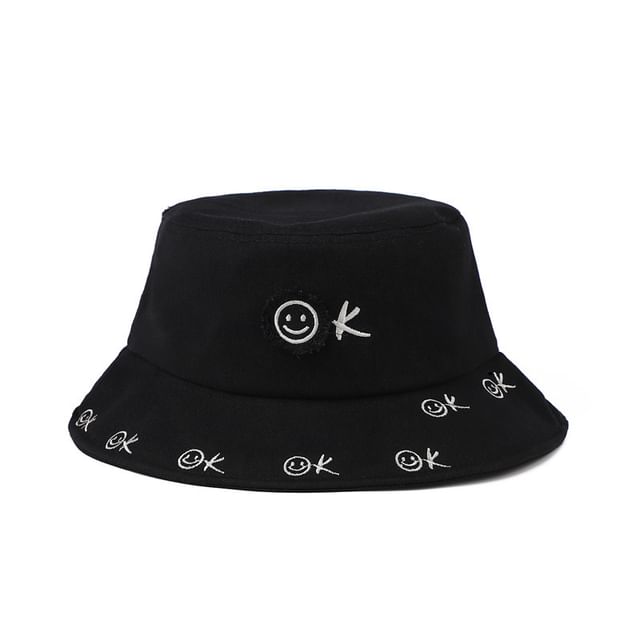 Hat Face Smiley Embroidered Bucket