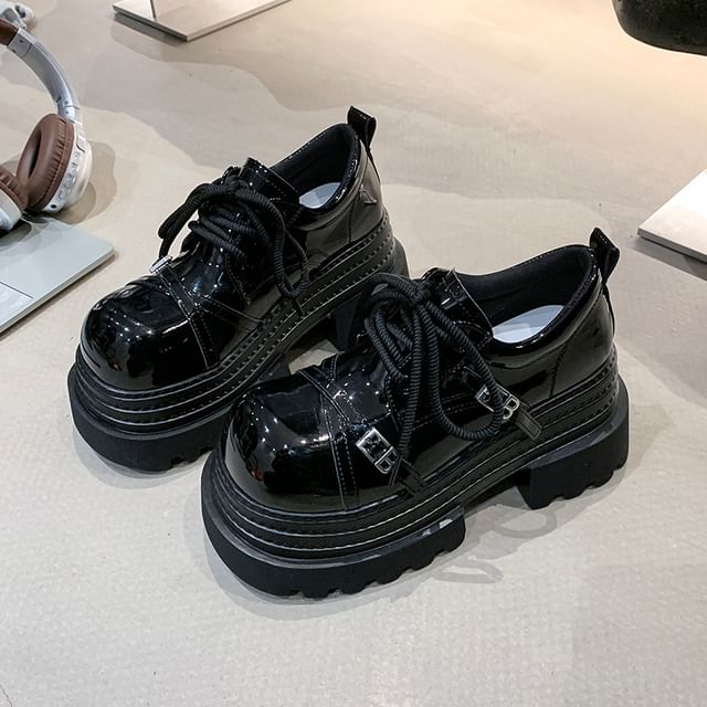 Lettering Oxfords Lace Buckled Up Platform