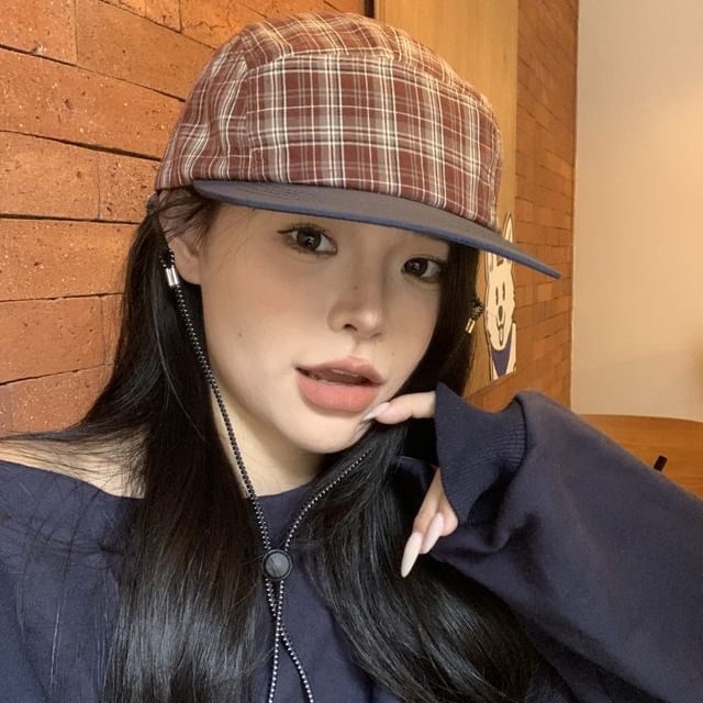 Plaid Baseball Cap Drawstring