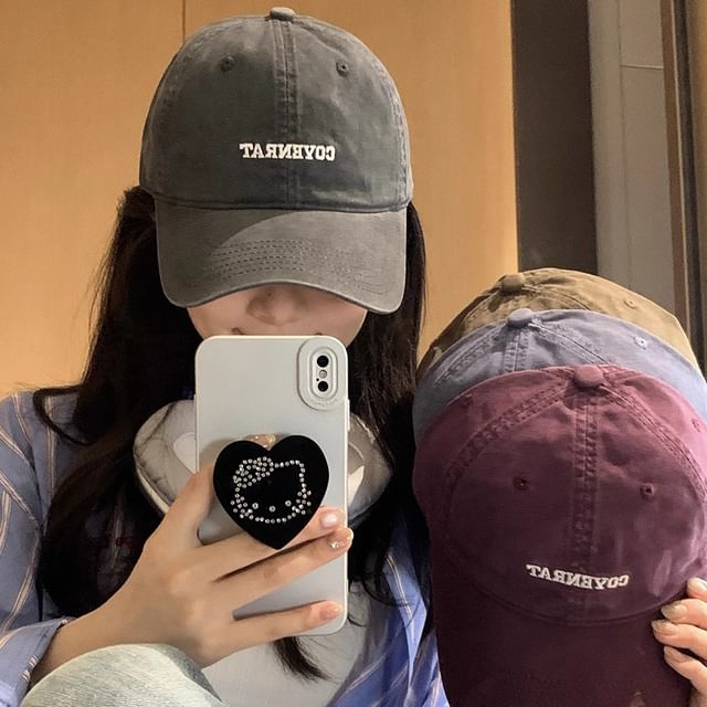 Washed Lettering Cap Baseball Embroidered