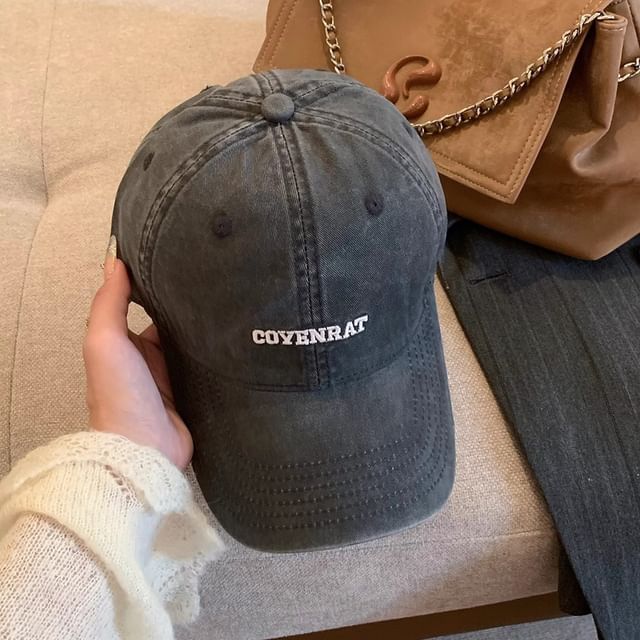 Washed Lettering Cap Baseball Embroidered