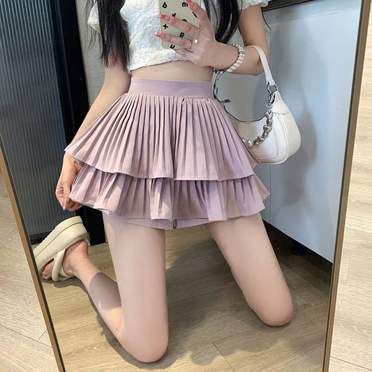 Accordion Ruffle Pleated Skirt A-Line Waist High Plain Mini