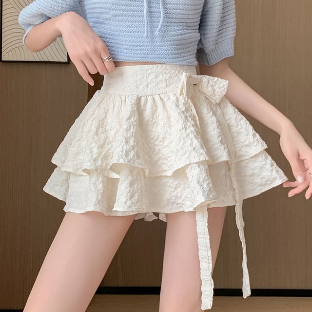 Mini Waist Ruffle Skirt High A-Line Plain Bow